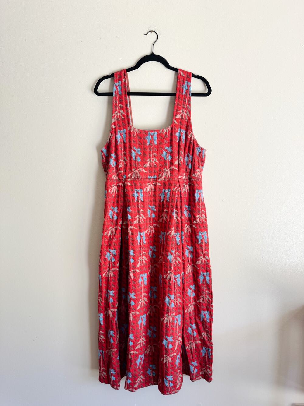 ace & jig Red + Blue Birdcage Print Frey Square Neck Maxi Dress 1X Earthy Boho